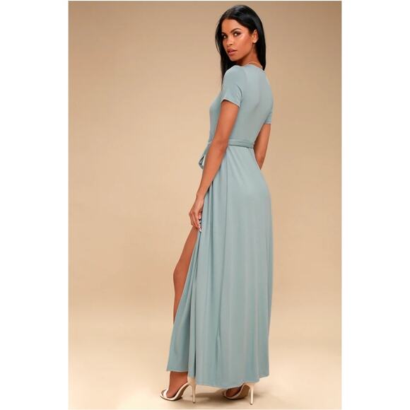 Lulus Slate Blue Evolve Wrap Maxi Dress Womens XS Surplice Long Bridesmaid - Picture 10 of 10